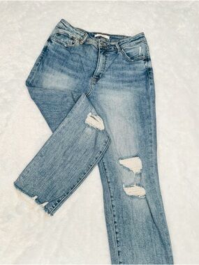 Willow & Root distressed stretchy high rise mom jeans size 27 pants.